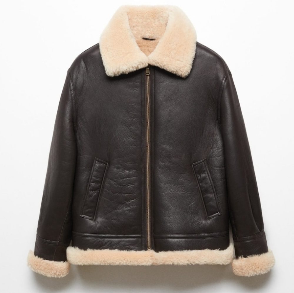 Mango Beyon Shearling-Lined Coat Leather Jacket - image 1